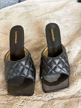 Lemon Quilted Black Slide Mules